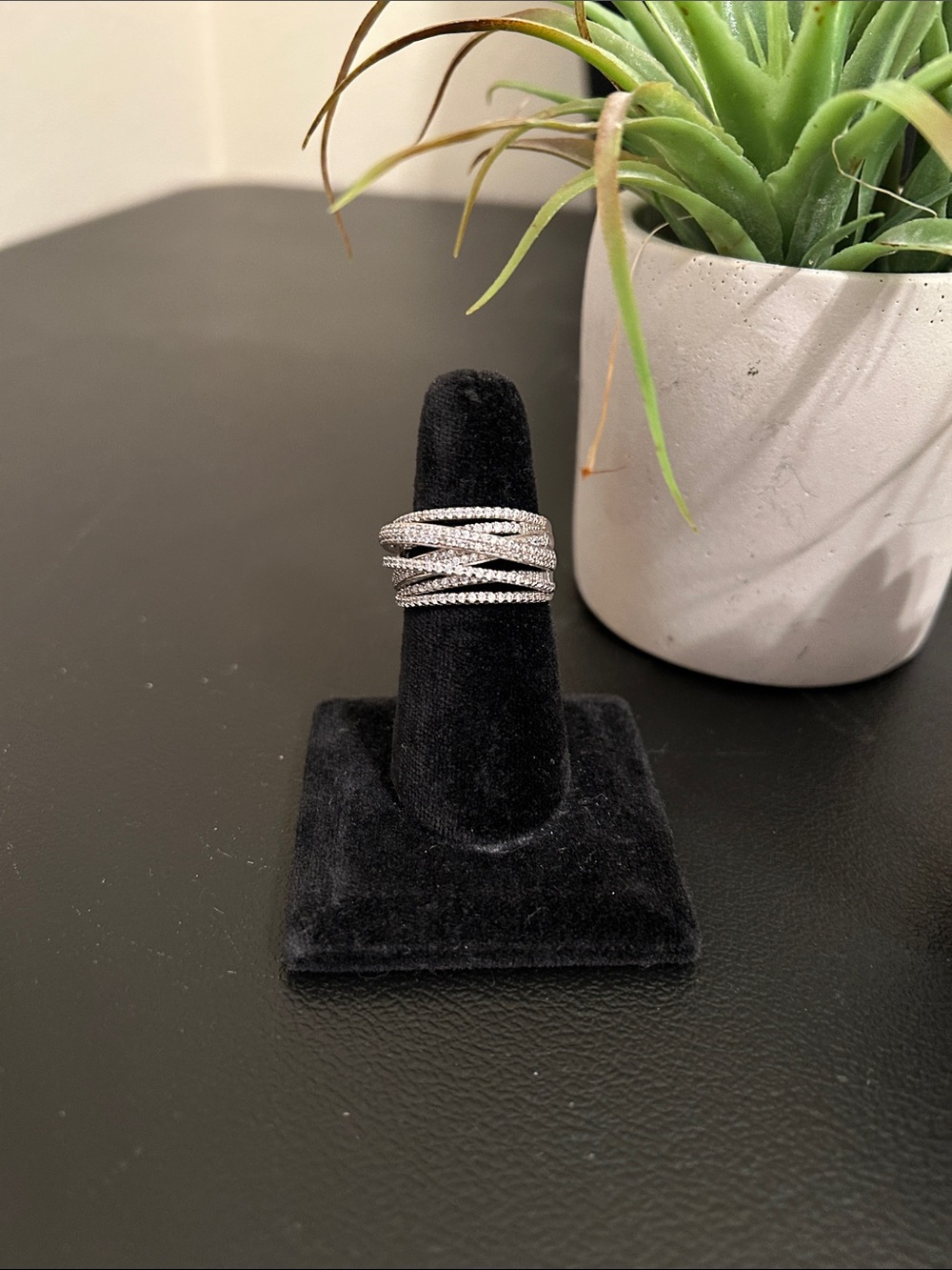 Sterling Silver Crisscross Cubic Zirconia Statement Ring
